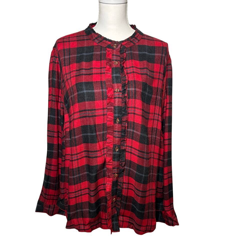 Soft surroundings new Triana red and black plaid flannel ruffles size 3X